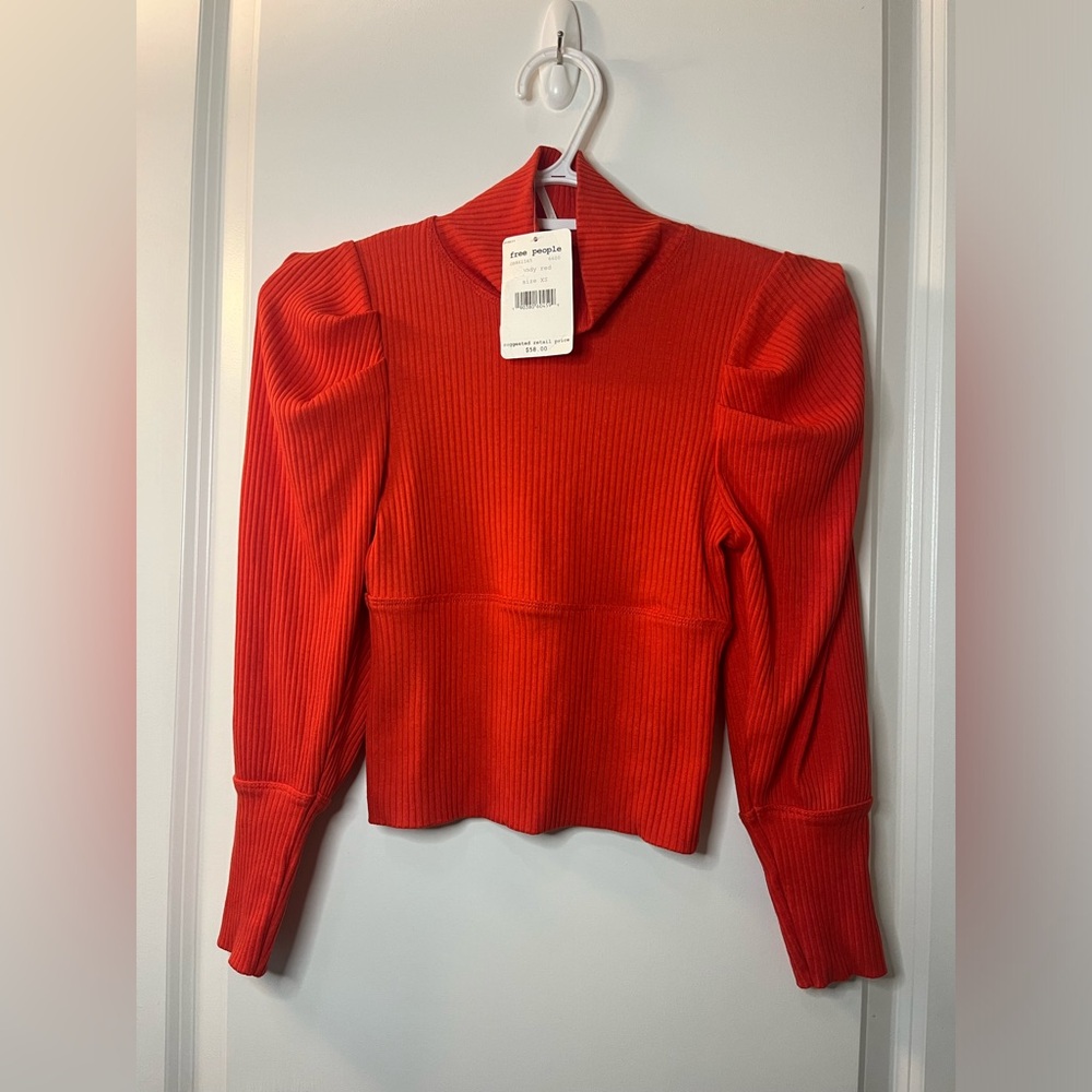 Free People Ladies Red Long Sleeve Crop Top Size XS